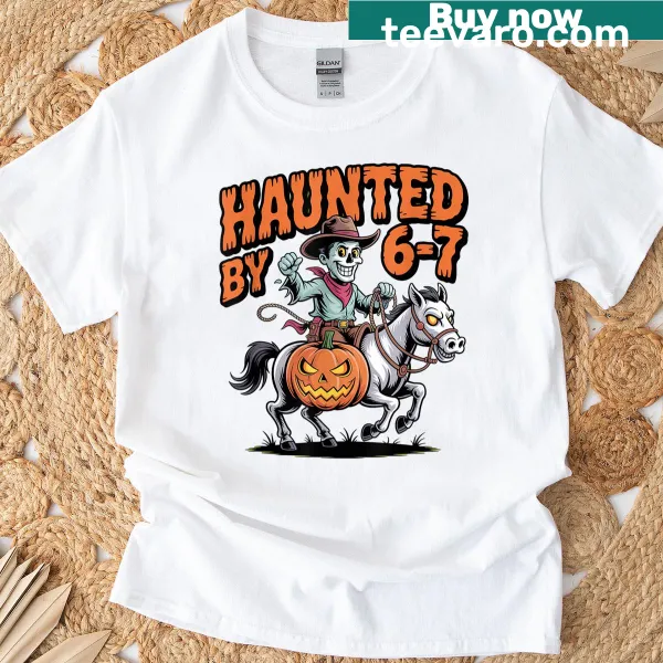 Western-themed Halloween T-shirt with cowboy graphic and spooky elements