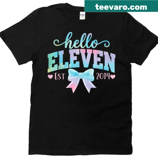 Illustrated 11th birthday T-shirt with coquette bow and tie dye design