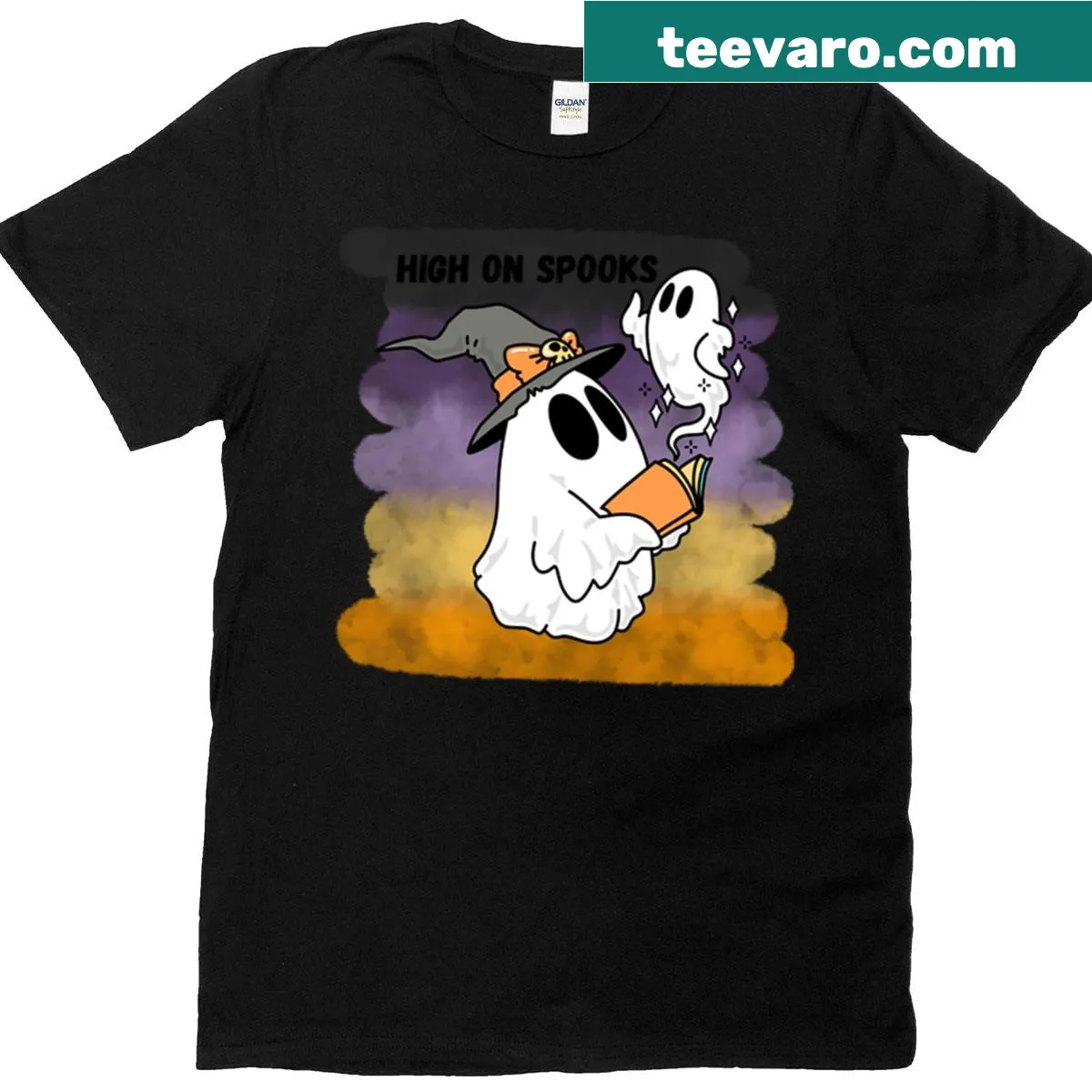 Funny illustration of a ghost for Halloween with stoner themes — on a men's t-shirt