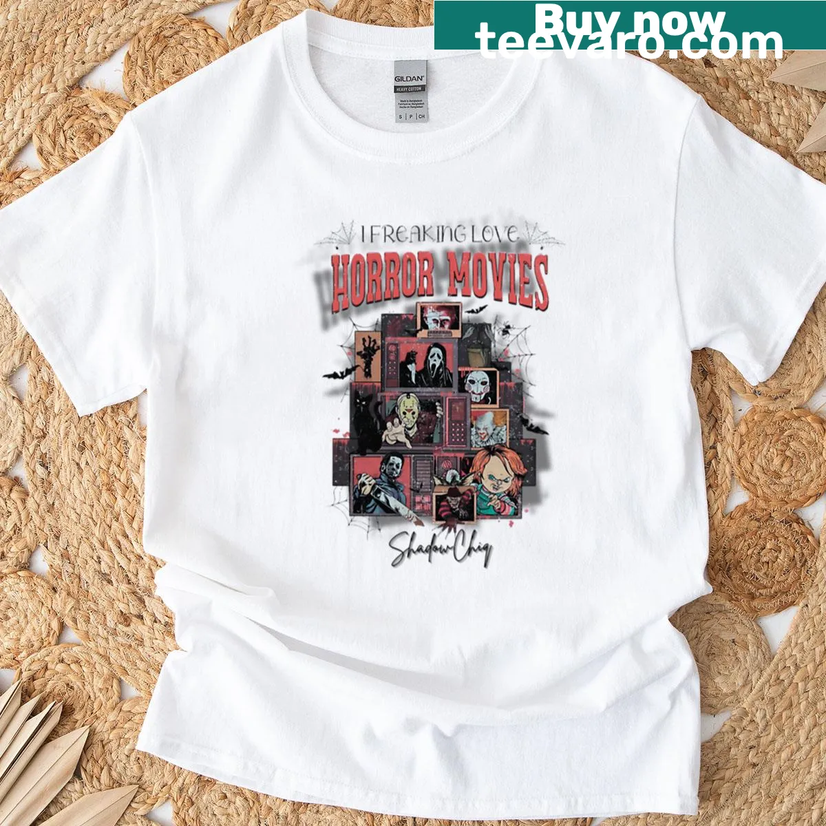 T-shirt showcasing themes of horror movies — on a men's t-shirt