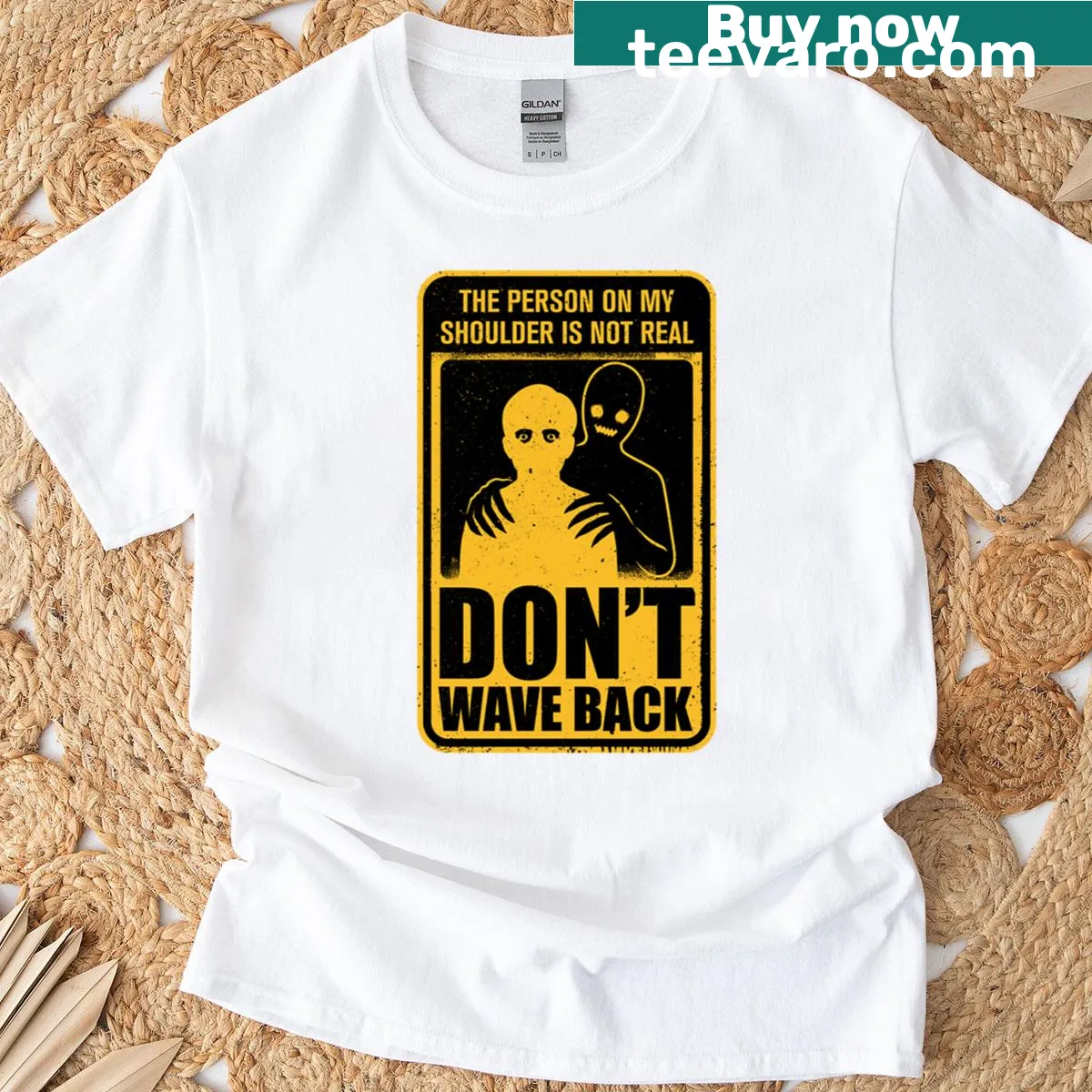 Vintage t-shirt featuring shadowy creatures and spooky elements — on a men's t-shirt