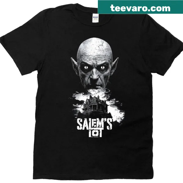 Vintage-style T-shirt with horror movie elements including monsters and ghosts.