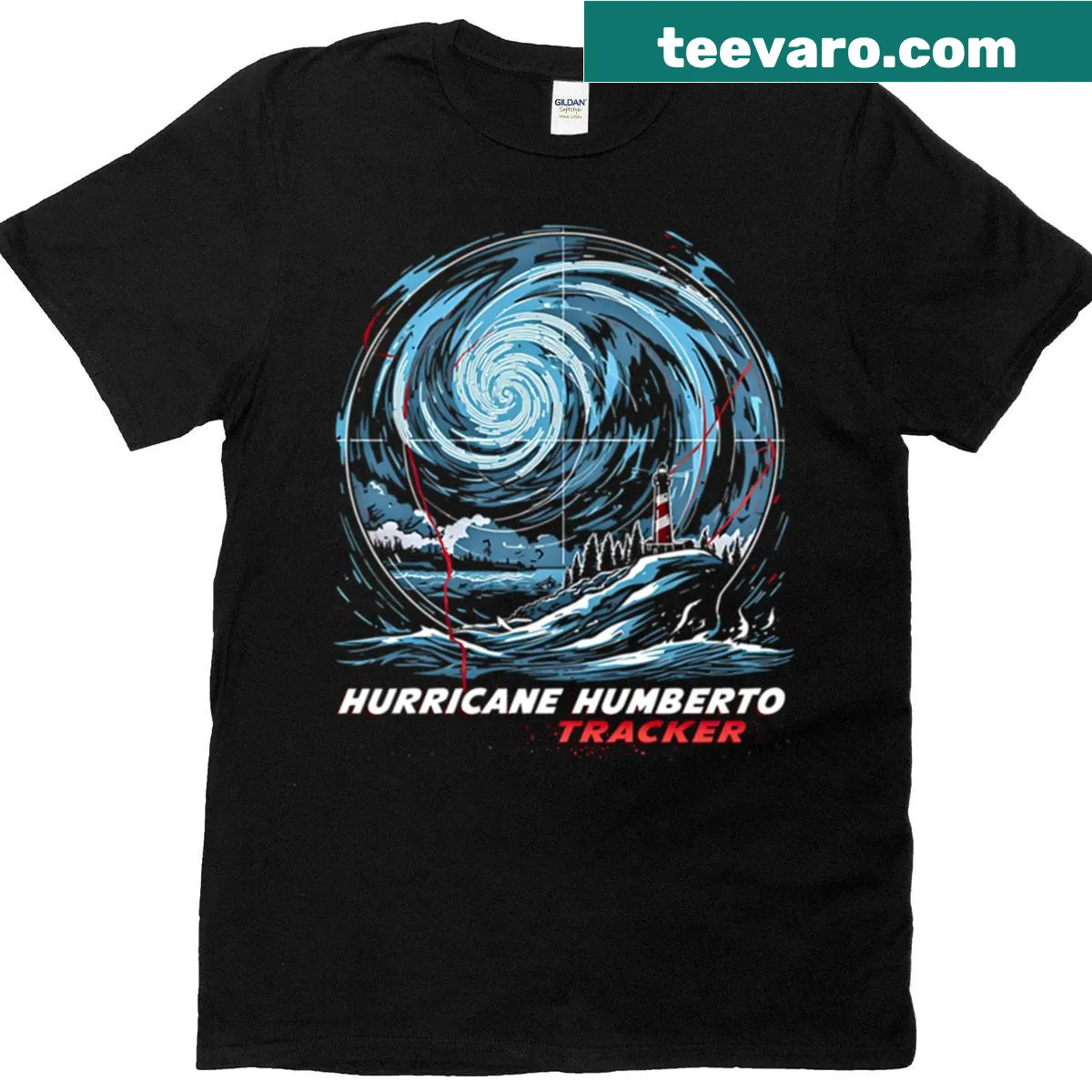 Storm chaser themed graphic t-shirt inspired by Hurricane Humberto — on a men's t-shirt