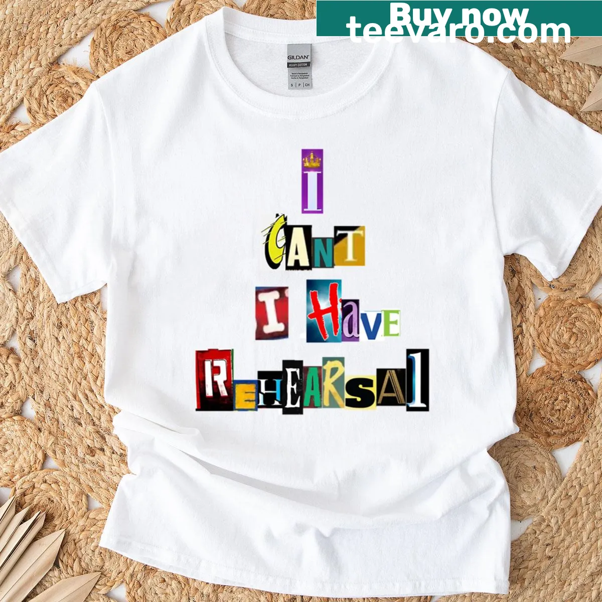 Playful typography design related to theatre rehearsals on a t-shirt — on a men's t-shirt