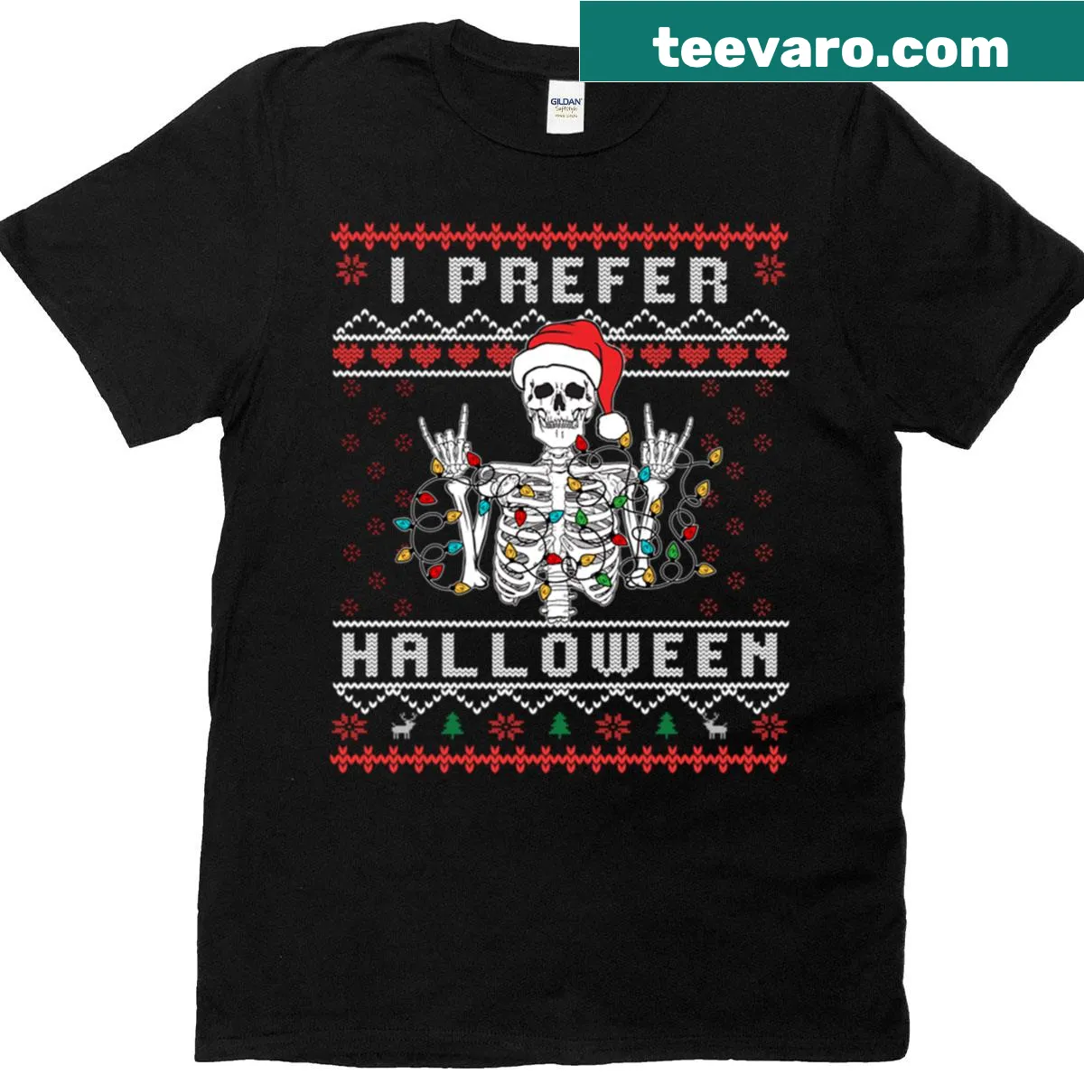 Playful T-shirt featuring the phrase I Prefer Halloween Christmas Ugly. — on a men's t-shirt