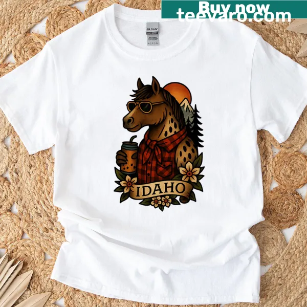 Vintage tattoo-style Idaho horse graphic t-shirt