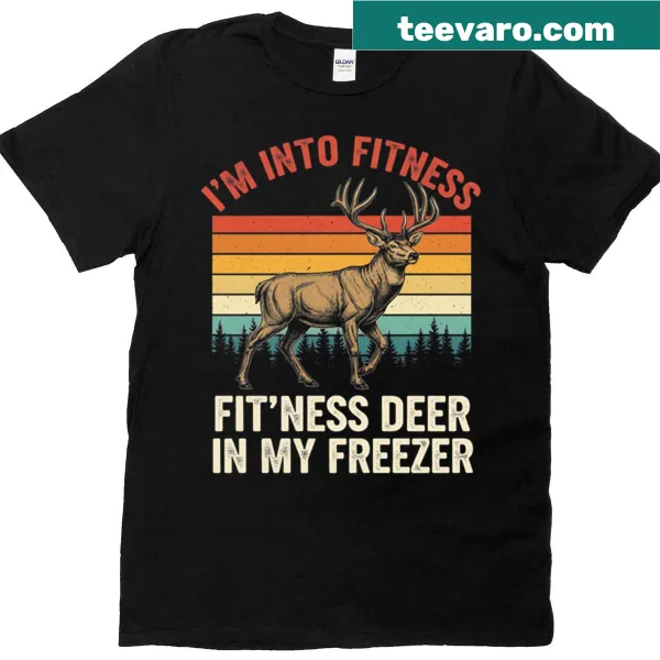 Humorous T-shirt with a fitness theme and deer graphic