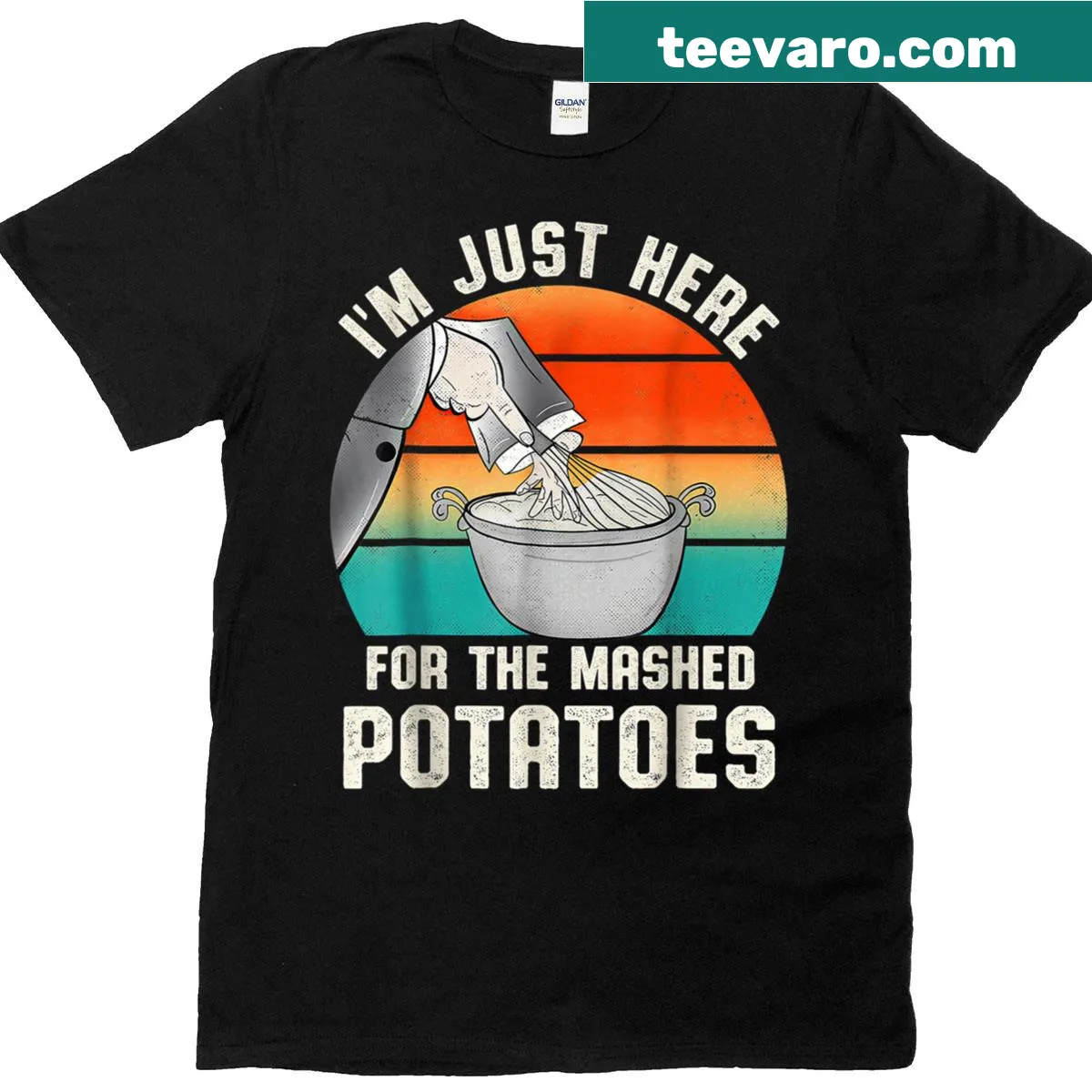 Cute Thanksgiving T-shirt featuring a love for mashed potatoes. — on a men's t-shirt
