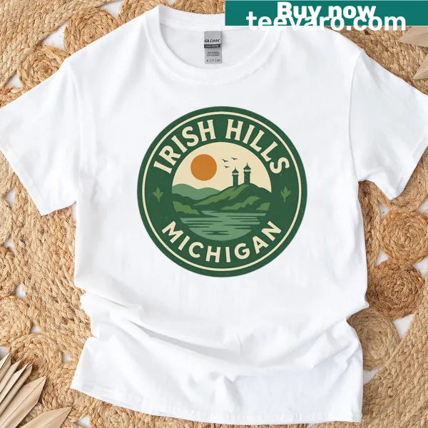 Vintage circular design representing Irish Hills Michigan on a t-shirt