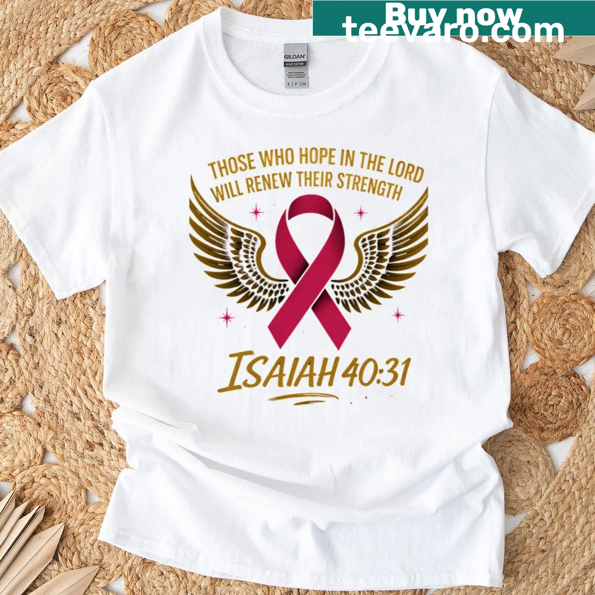 Illustrative design of wings and pink ribbon symbolizing hope on a t-shirt — on a men's t-shirt