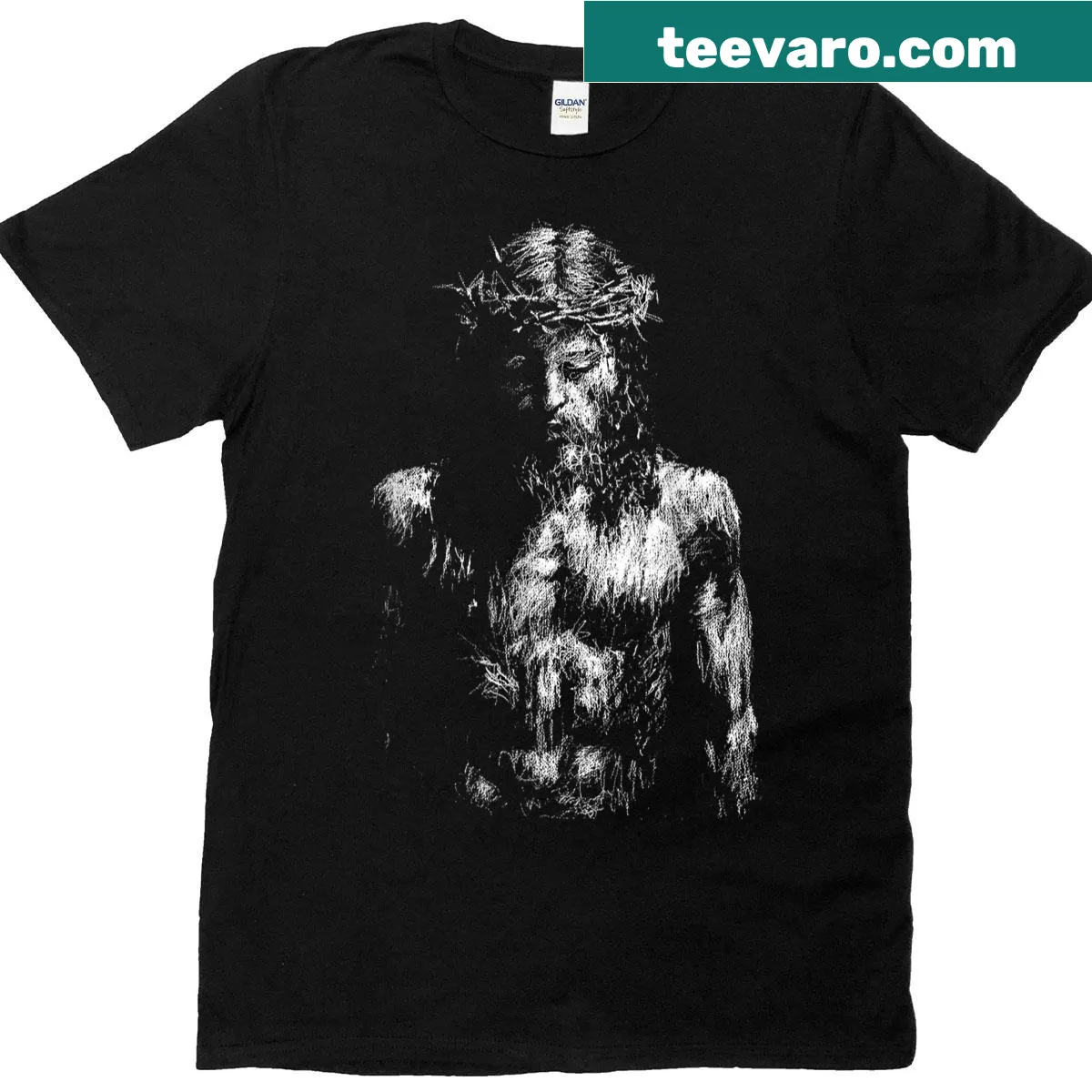 Illustrated t-shirt featuring a crown of thorns symbolizing faith — on a men's t-shirt