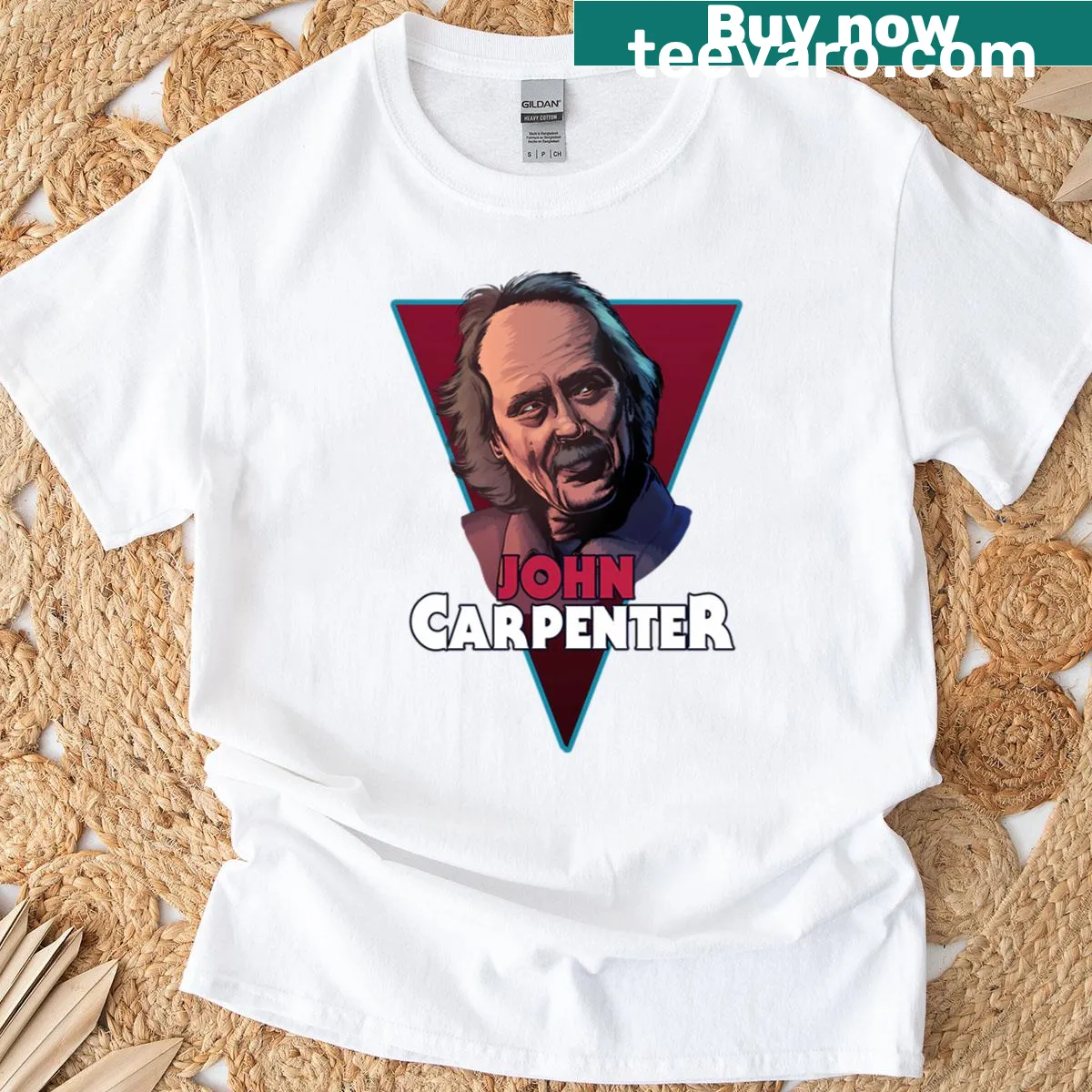 T-shirt featuring John Carpenter-inspired design and iconic imagery — on a men's t-shirt