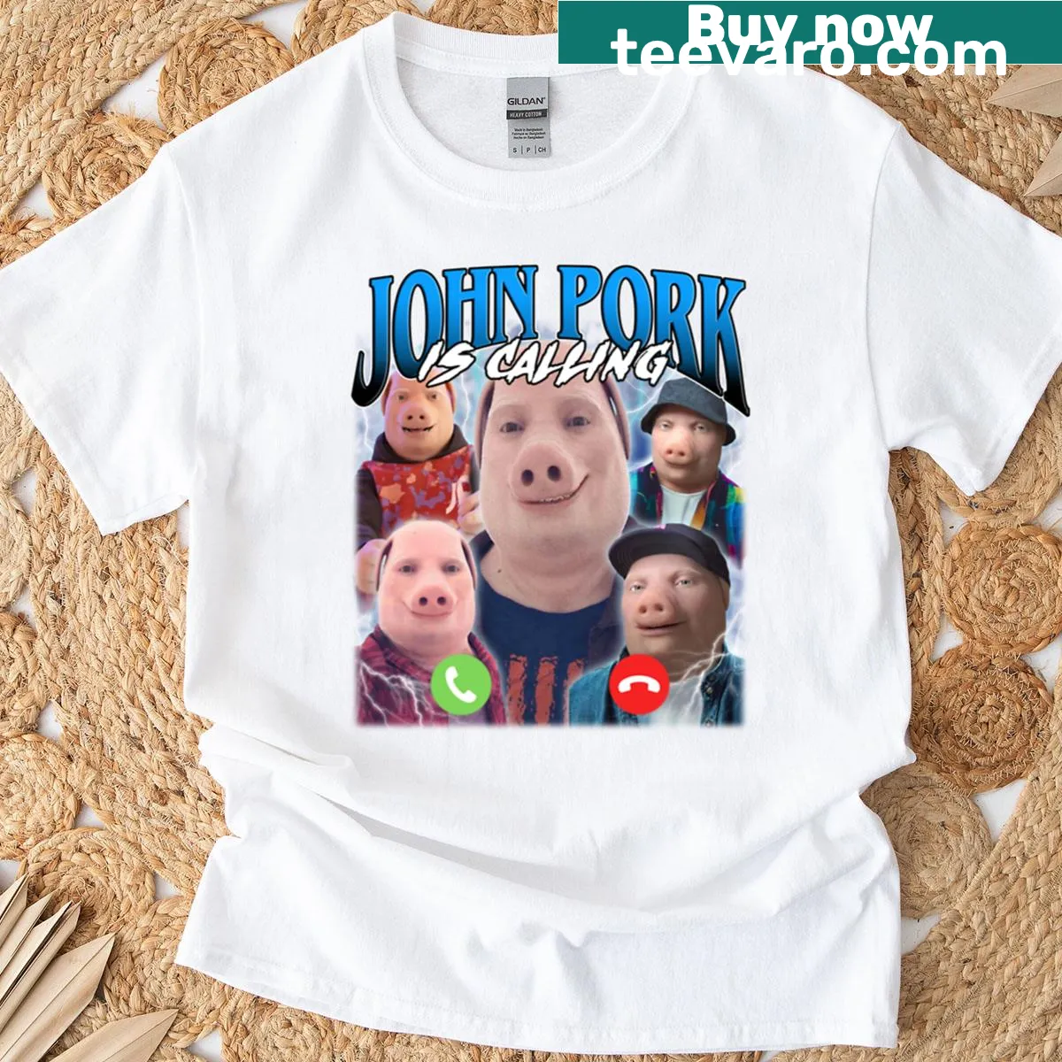 Vintage retro graphic design of John Pork on T-shirt — on a men's t-shirt