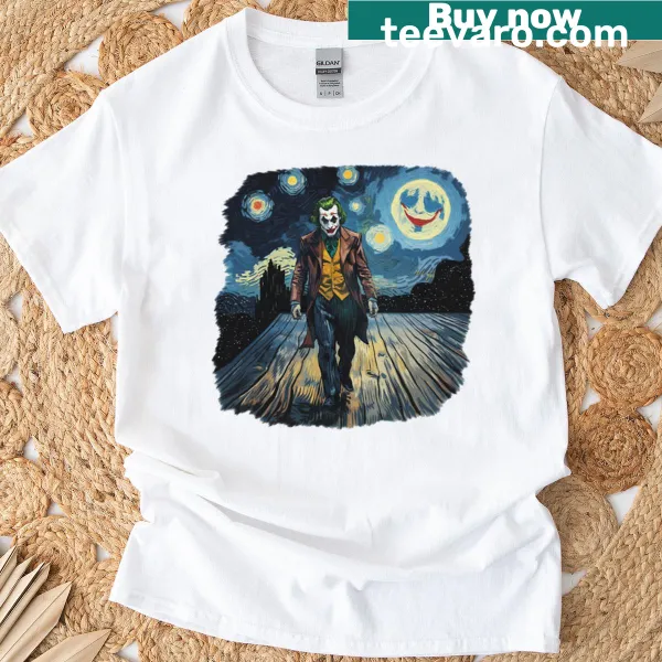 Artistic Joker design inspired by Van Gogh on a t-shirt