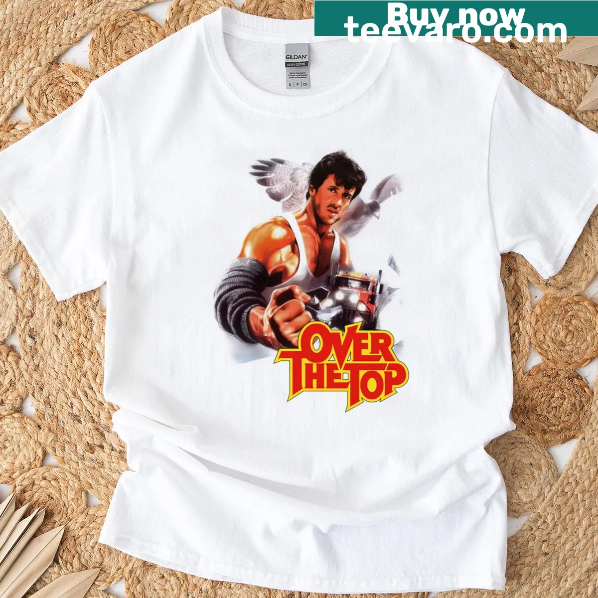 Illustrative t-shirt featuring Lincoln Hawk from Over The Top — on a men's t-shirt