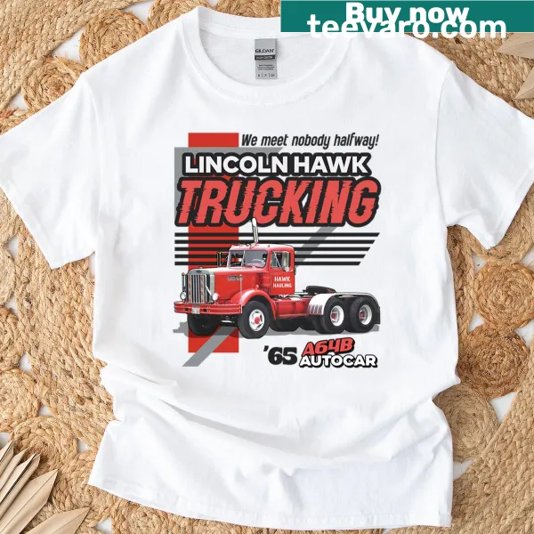 Vintage-style t-shirt featuring Lincoln Hawk Trucking from Over The Top