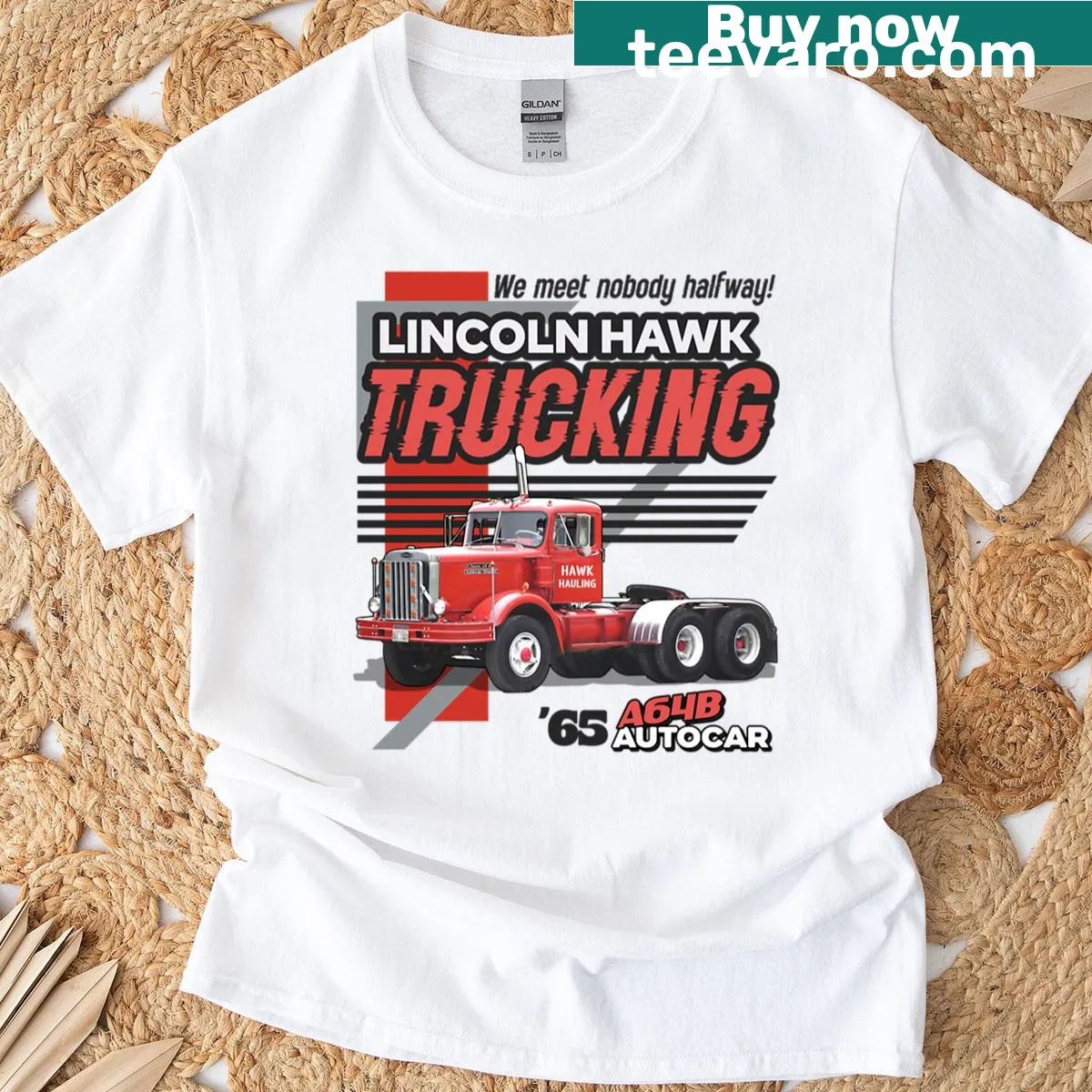 Vintage-style t-shirt featuring Lincoln Hawk Trucking from Over The Top — on a men's t-shirt