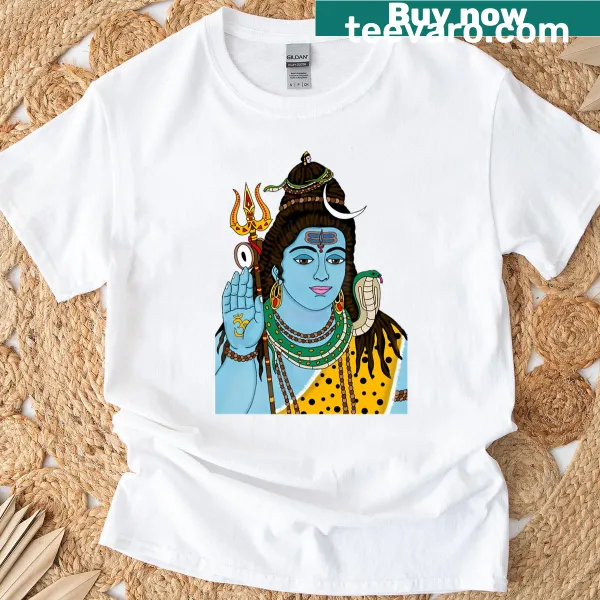 T-shirt featuring digital artwork of Lord Shiva in meditation