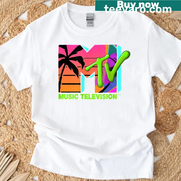 T-shirt featuring the MTV logo with retro palm trees