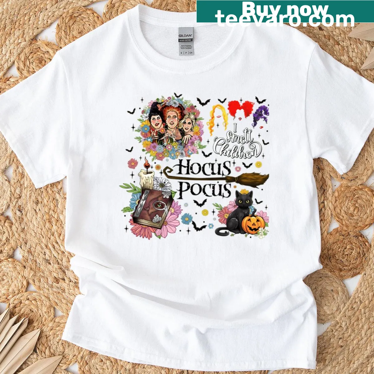 Funny vintage Halloween T-shirt with retro witches and movie imagery — on a men's t-shirt
