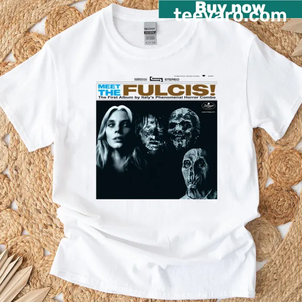 Illustration of the Fulci family on a t-shirt