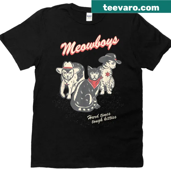 Retro T-shirt with graphic of cowboy cats wearing hats
