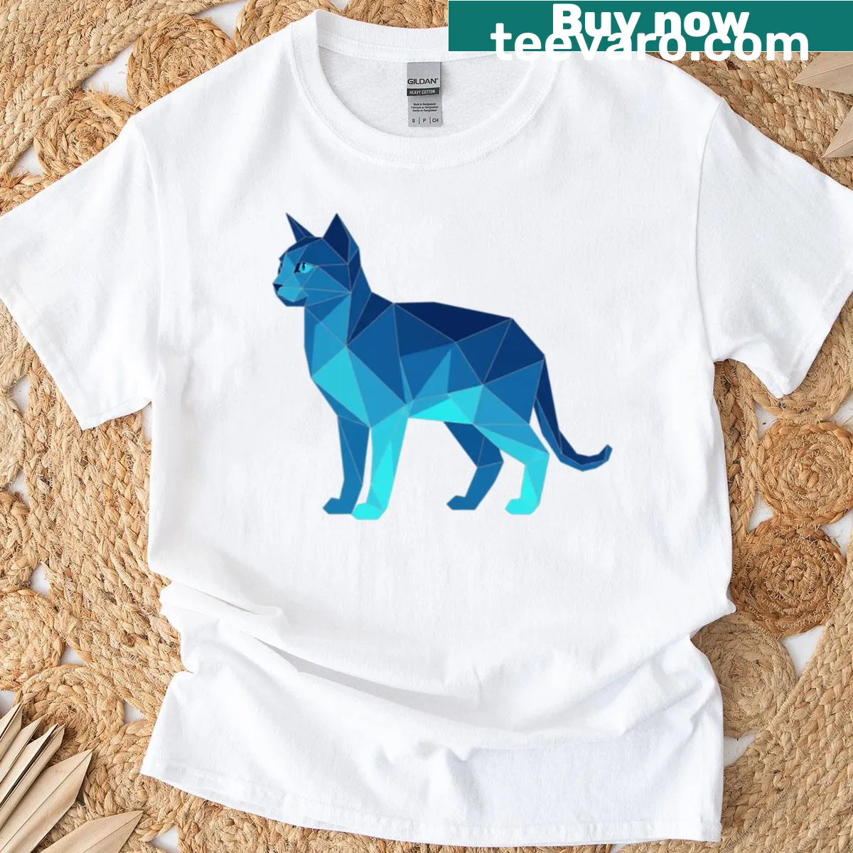 Minimalist geometric cat design on a T-shirt — on a men's t-shirt