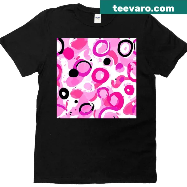 Modern abstract scattered circles design in pink, white, and black