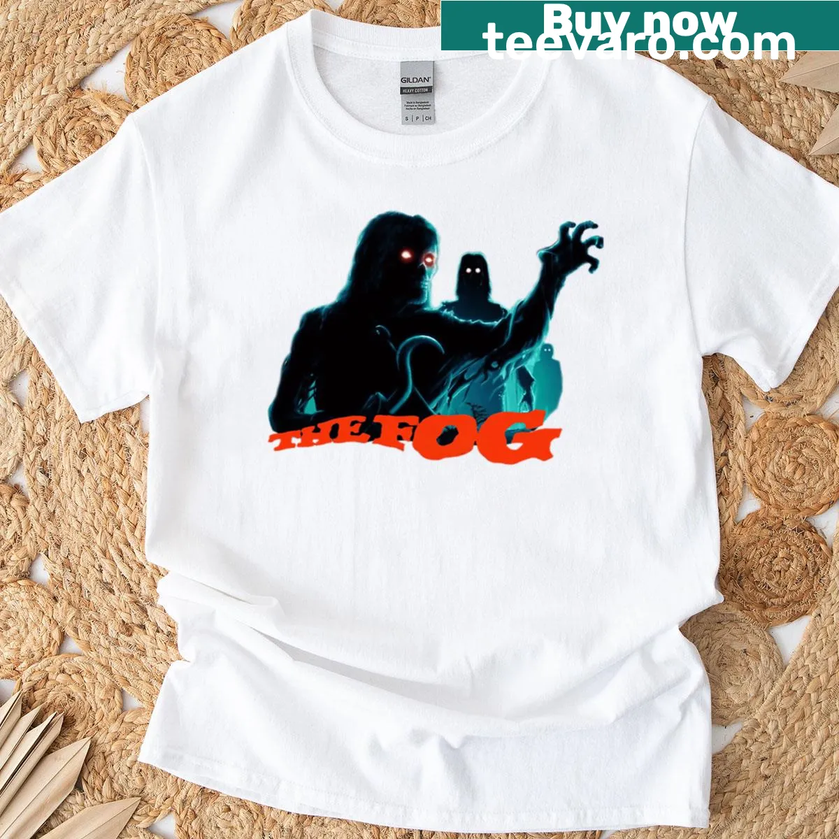 Vintage-style T-shirt with a monster and ghost design for Halloween — on a men's t-shirt