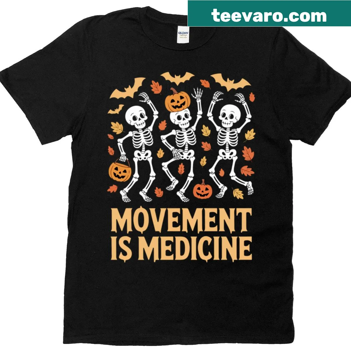 Halloween skeletons promoting movement T-shirt — on a men's t-shirt