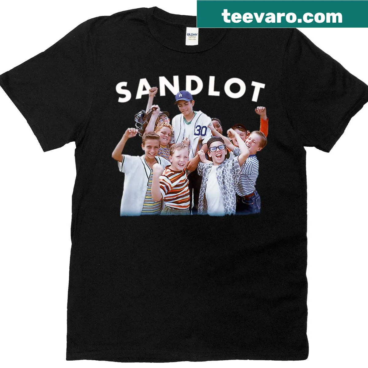 Vintage-style T-shirt for kids featuring baseball and movie themes — on a men's t-shirt