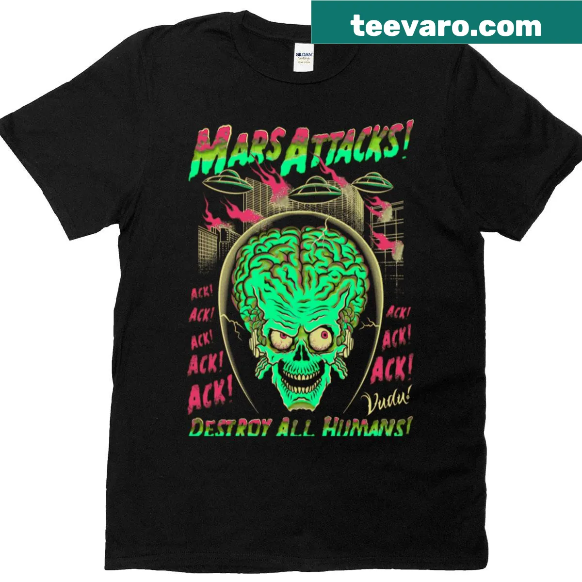 Vintage logo T-shirt celebrating classic horror movies for Halloween — on a men's t-shirt