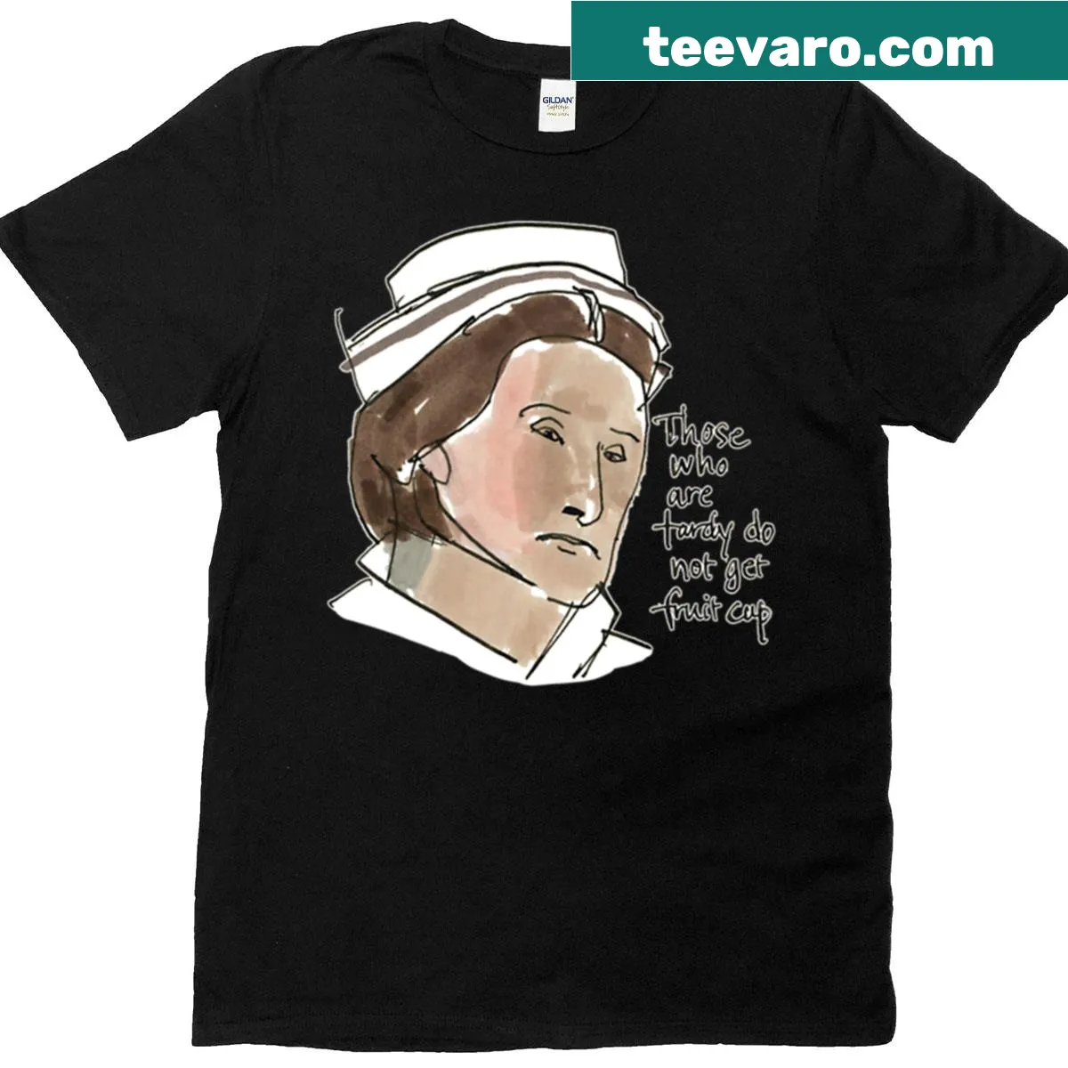 Witty T-shirt featuring the quote 'No Fruit Cup' from a classic film. — on a men's t-shirt