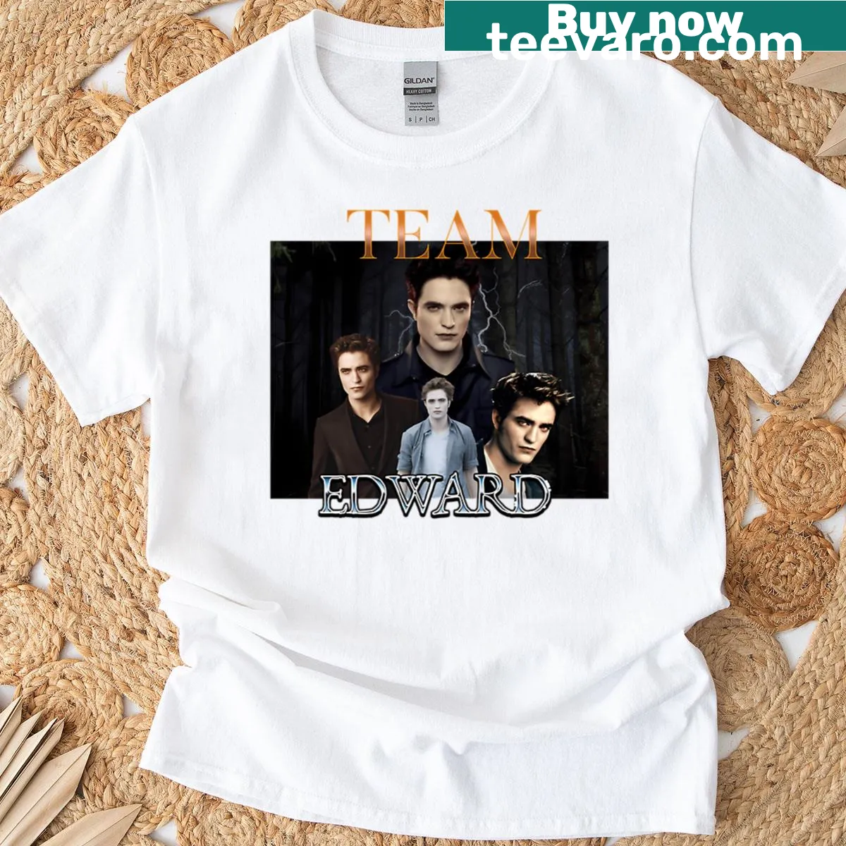 Retro t-shirt featuring wolves and vampires in a romantic fantasy design — on a men's t-shirt