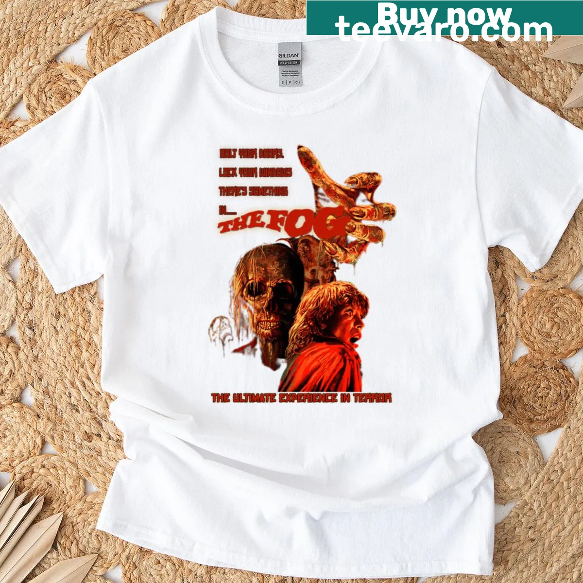 Vintage-style T-shirt featuring iconic 80s and 90s horror characters — on a men's t-shirt