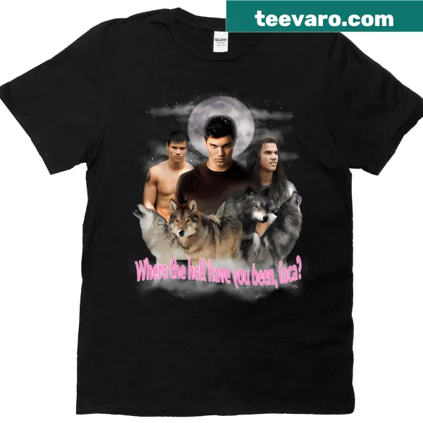 Retro-style T-shirt featuring wolves and vampires in a romantic theme