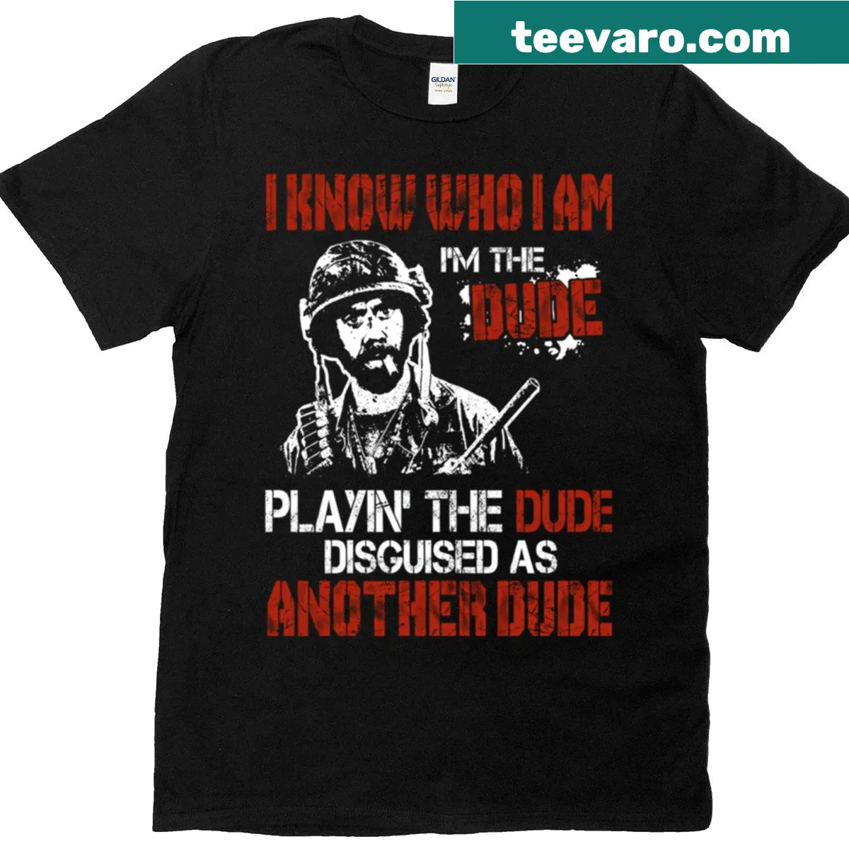 T-shirt with a humorous take on action and comedy films — on a men's t-shirt