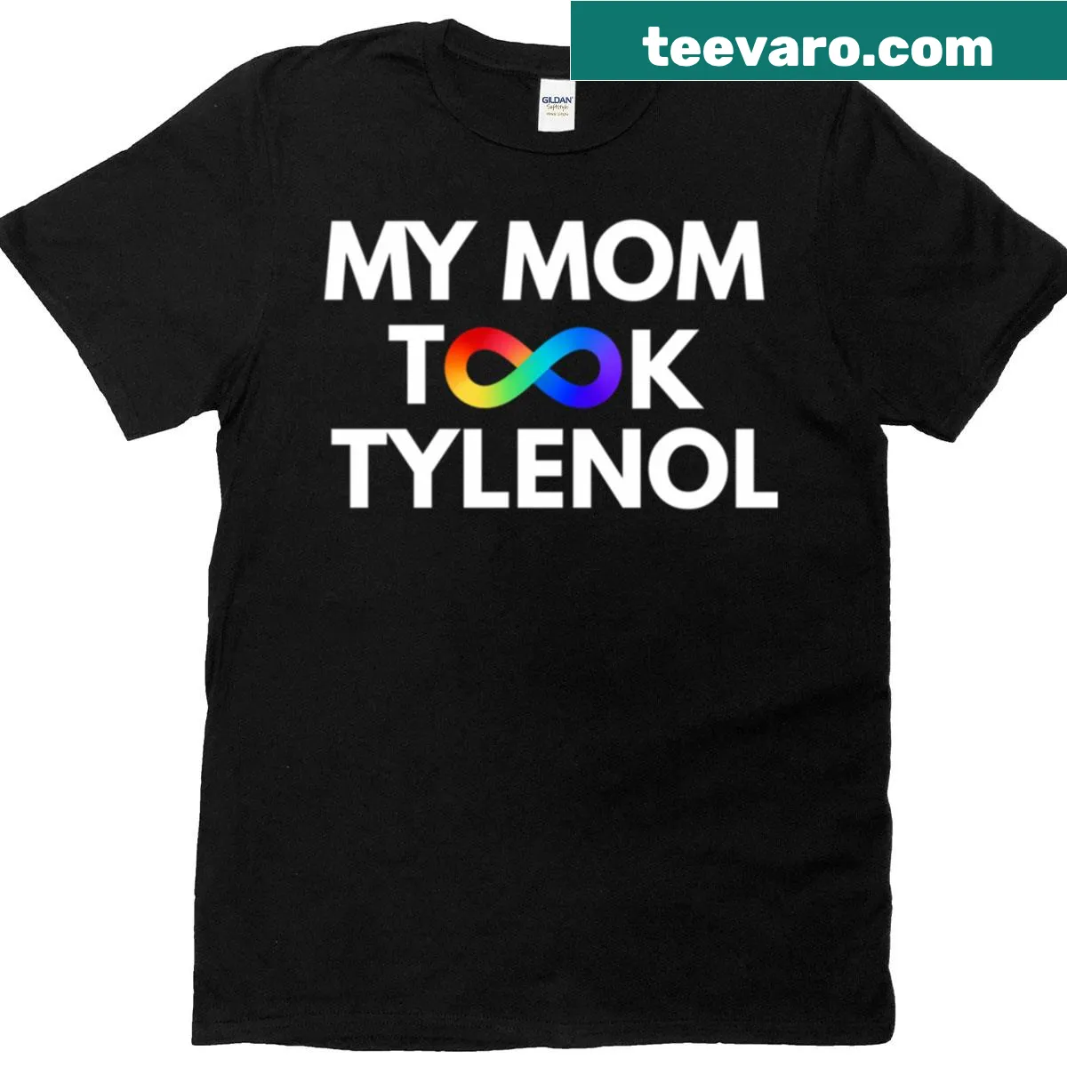 Rainbow infinity symbol with text about autism awareness — on a men's t-shirt