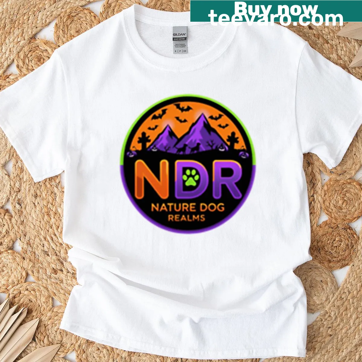 Nature-themed t-shirt featuring illustrations of dogs in outdoor settings — on a men's t-shirt
