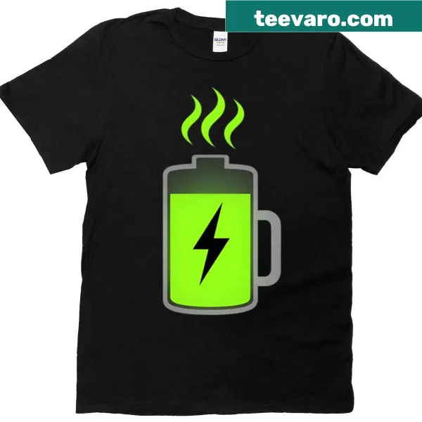 Minimalist t-shirt with Neon Green Coffee Battery Mug graphic