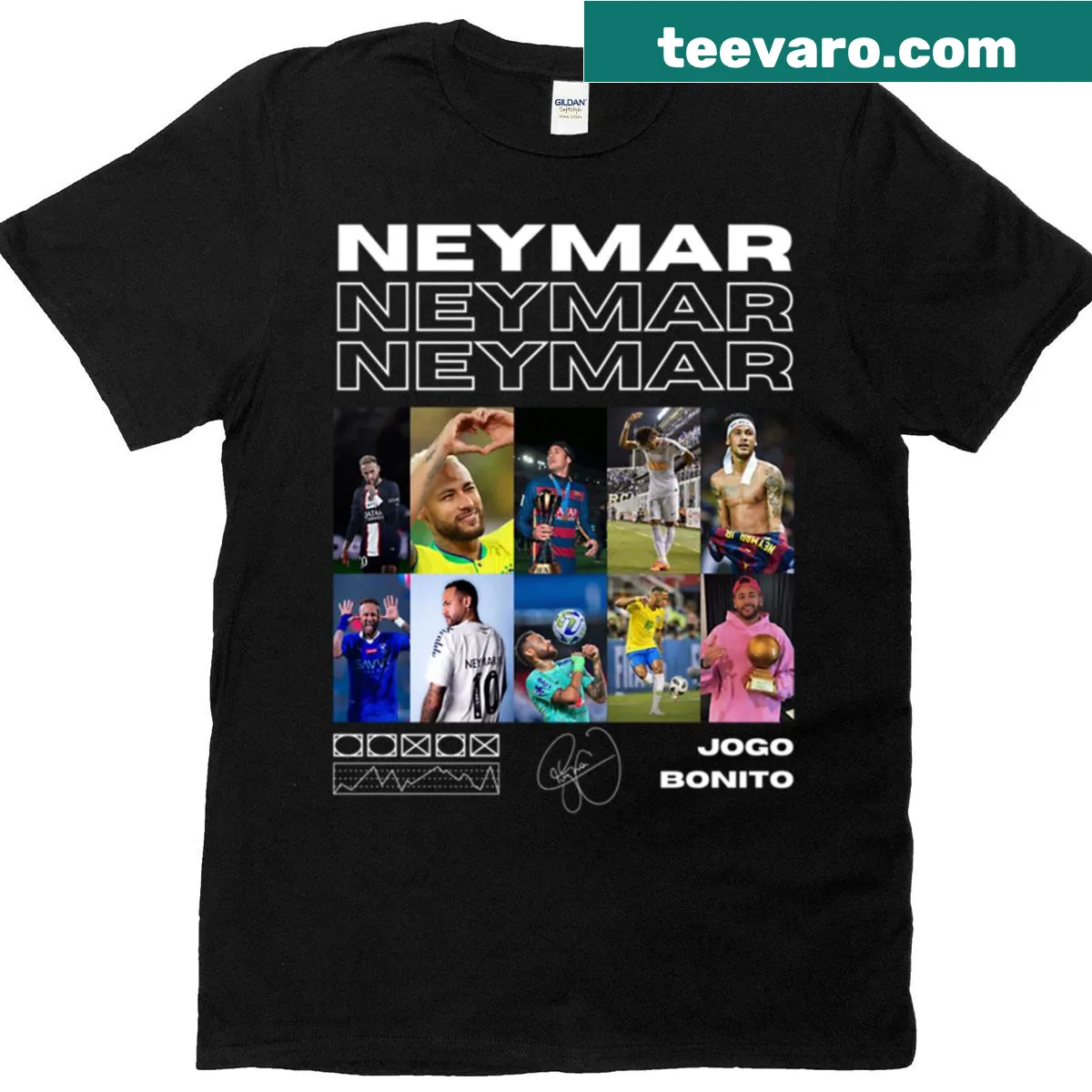 Dynamic collage T-shirt featuring Neymar Jr. graphics. — on a men's t-shirt