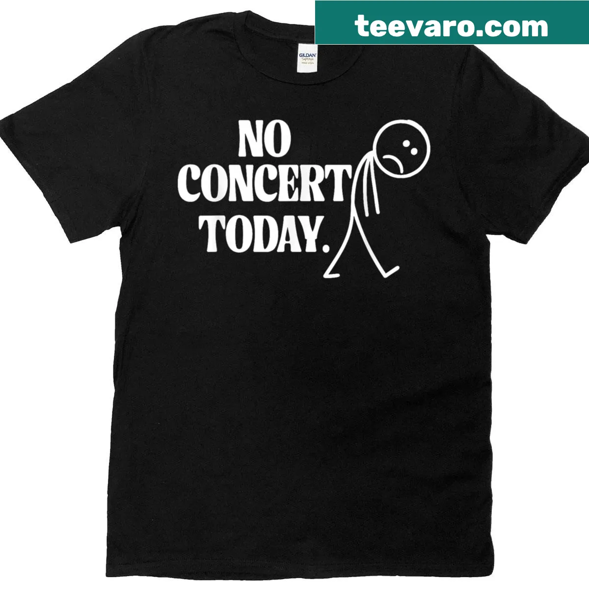 Humorous T-shirt featuring a sad figure graphic for concert lovers — on a men's t-shirt