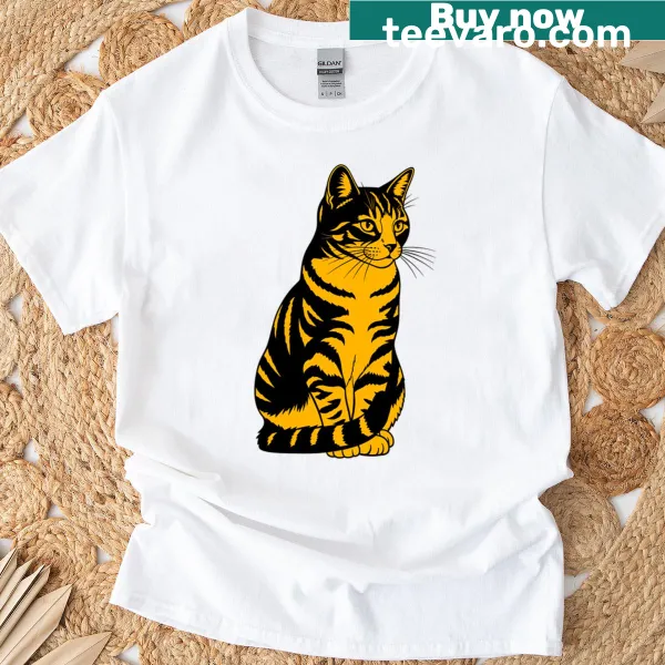 Illustrated T-shirt featuring a cute orange cat design