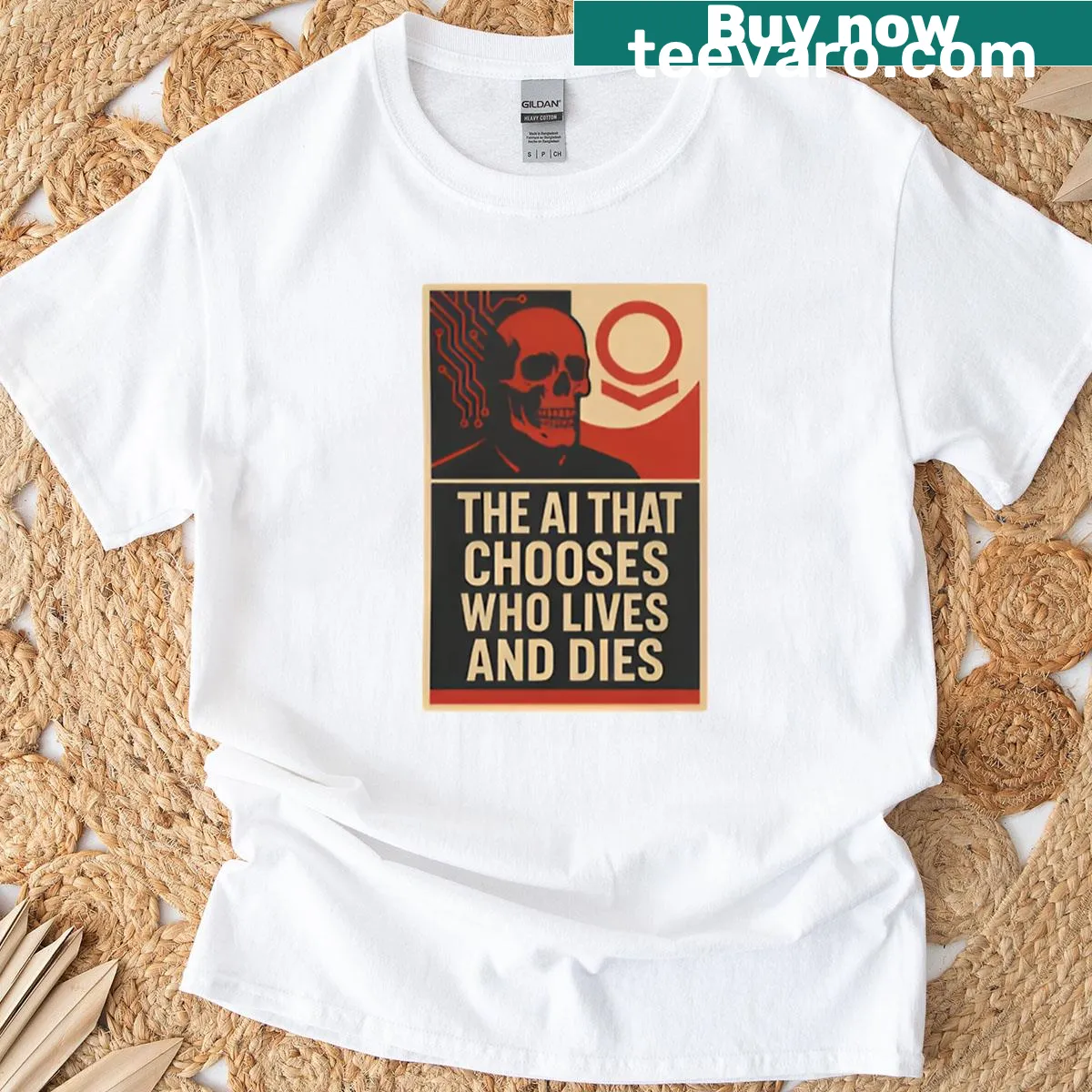 Skull design with algorithmic patterns on t-shirt — on a men's t-shirt