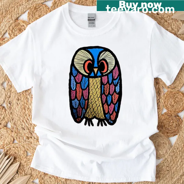 Illustrated patchwork owl graphic t-shirt