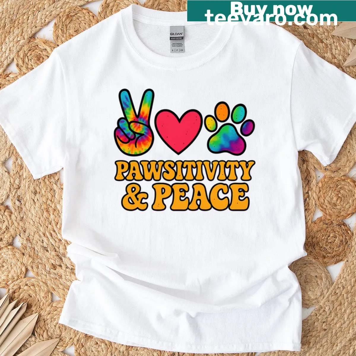 Vintage-inspired tee with the message 'Pawsitivity And Peace' for pet lovers — on a men's t-shirt
