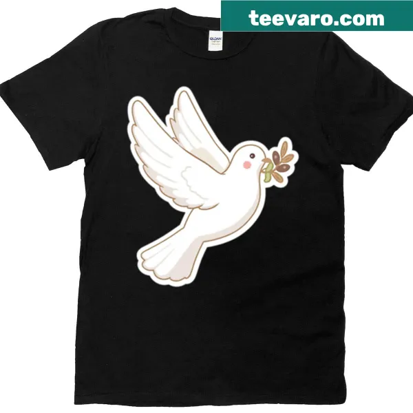 Illustrated t-shirt featuring a peace dove with an olive branch design.