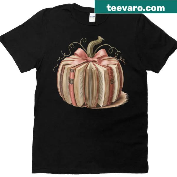 Pumpkin and book graphic T-shirt promoting breast cancer awareness