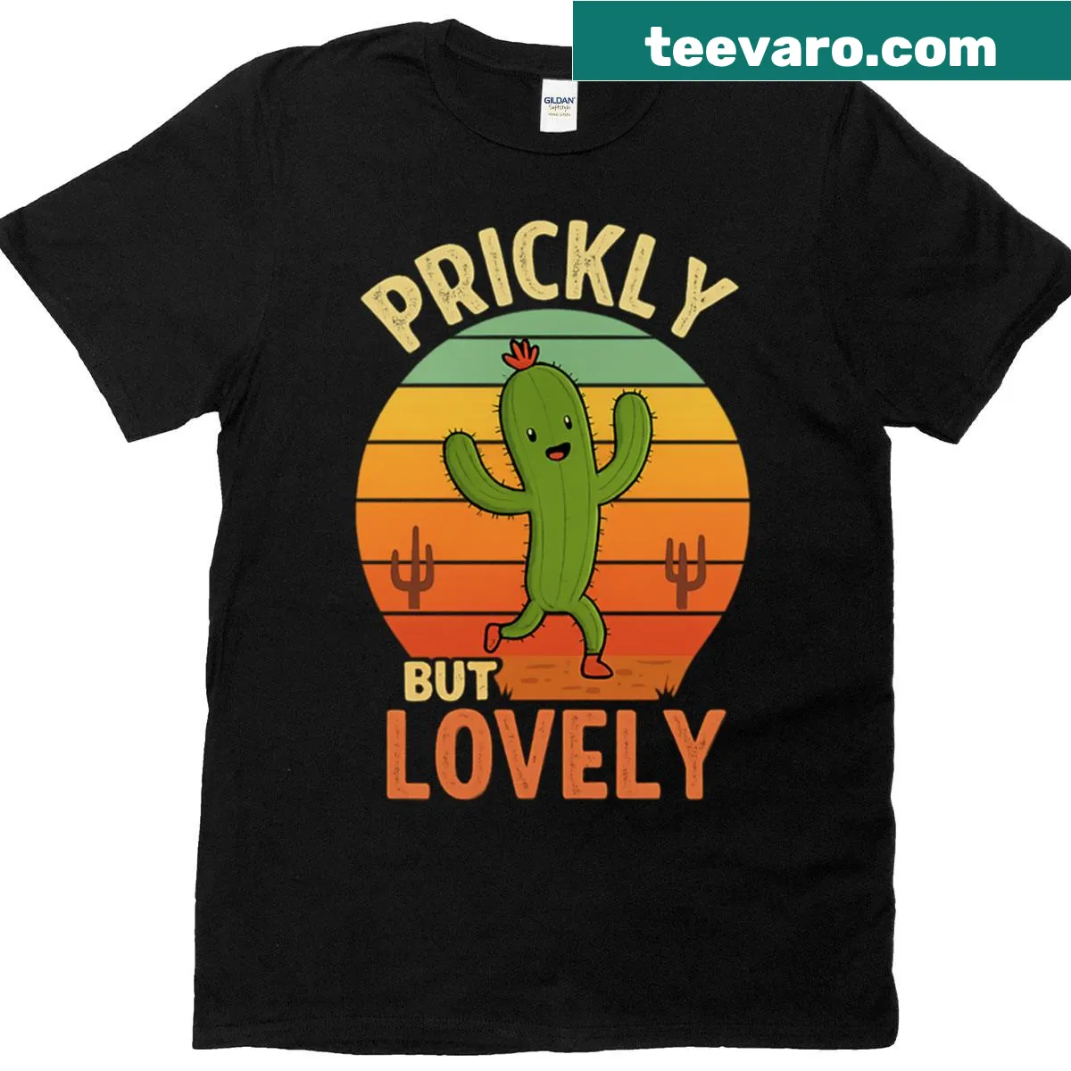Graphic T-shirt with the phrase 'Prickly But Lovely' in a charming font — on a men's t-shirt