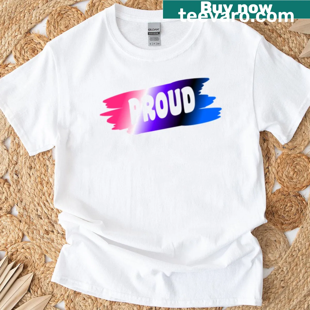 T-shirt with genderfluid pride flag typography design — on a men's t-shirt
